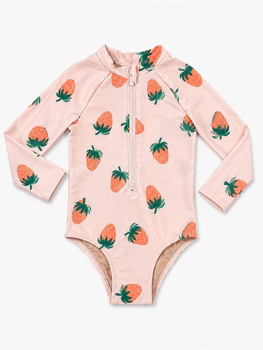 Old Navy Pink Long-Sleeve Strawberry Print One-Piece Swimsuit